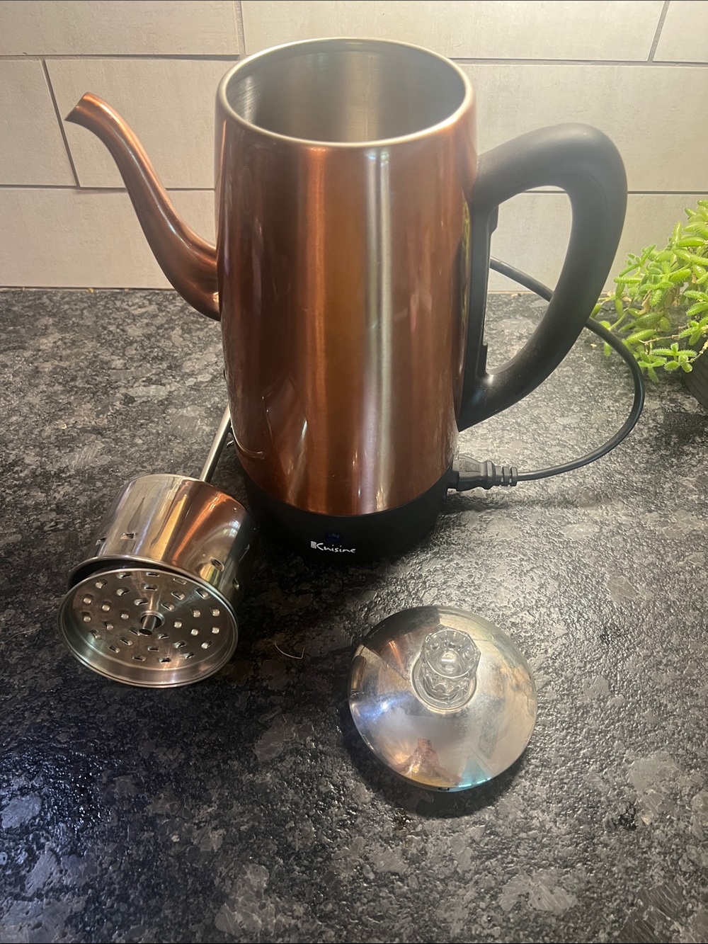 12 cup Euro Cuisine Electric Gooseneck Coffee pot in Copper. Lightly used.